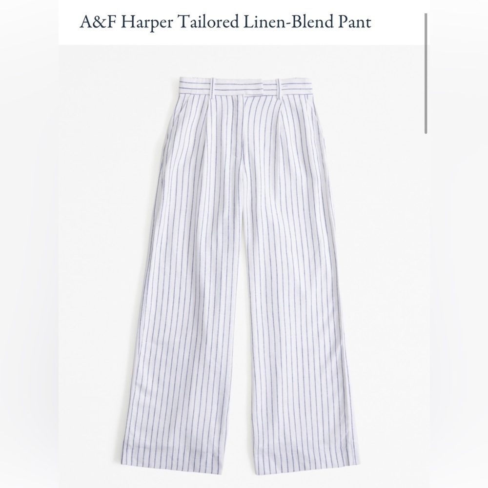 Abercrombie & Fitch Harper Tailored Linen-Blend Pant - White/Blue